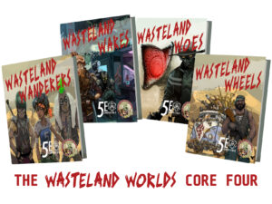 an image of the covers of all four books in this bundles, with the words "The Wasteland Worlds Core Four"